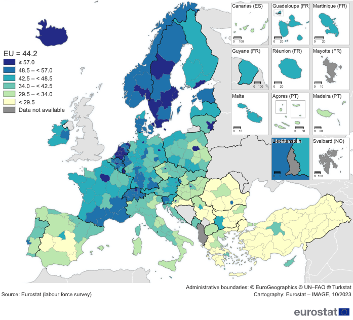 Distribuzione dei lavoratori qualificati in Europa (2022).
